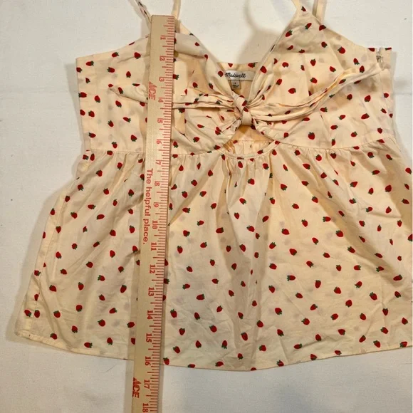 Madewell Worn-Once Women’s Adjustable Strawberry & Cream Top with Bow & Cutout - Picture 7 of 9